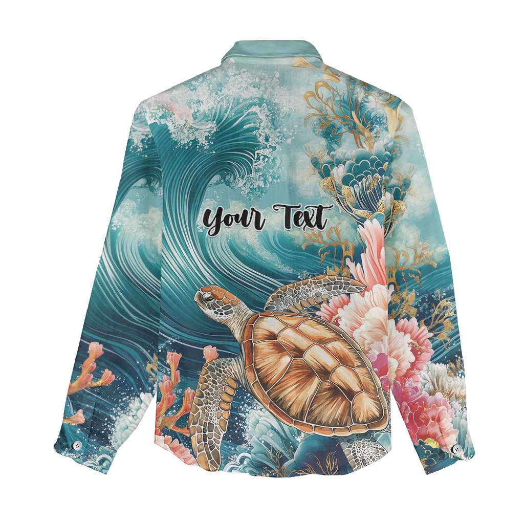 Personalized Caribbean Sea Turtle Women Casual Shirt Fantastic Ocean Waves