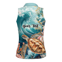 Personalized Caribbean Sea Turtle Women Sleeveless Polo Shirt Fantastic Ocean Waves
