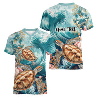 Personalized Caribbean Sea Turtle Women V-Neck T-Shirt Fantastic Ocean Waves