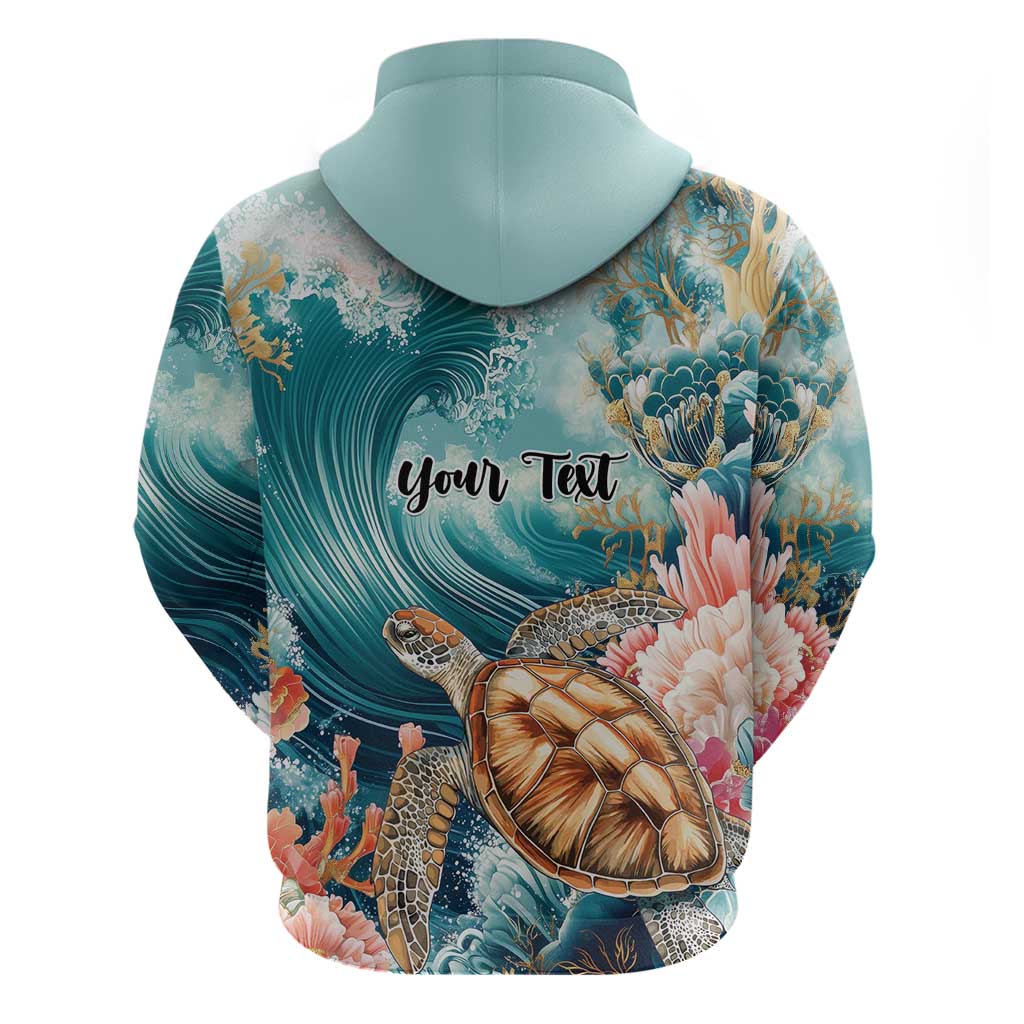 Personalized Caribbean Sea Turtle Zip Hoodie Fantastic Ocean Waves