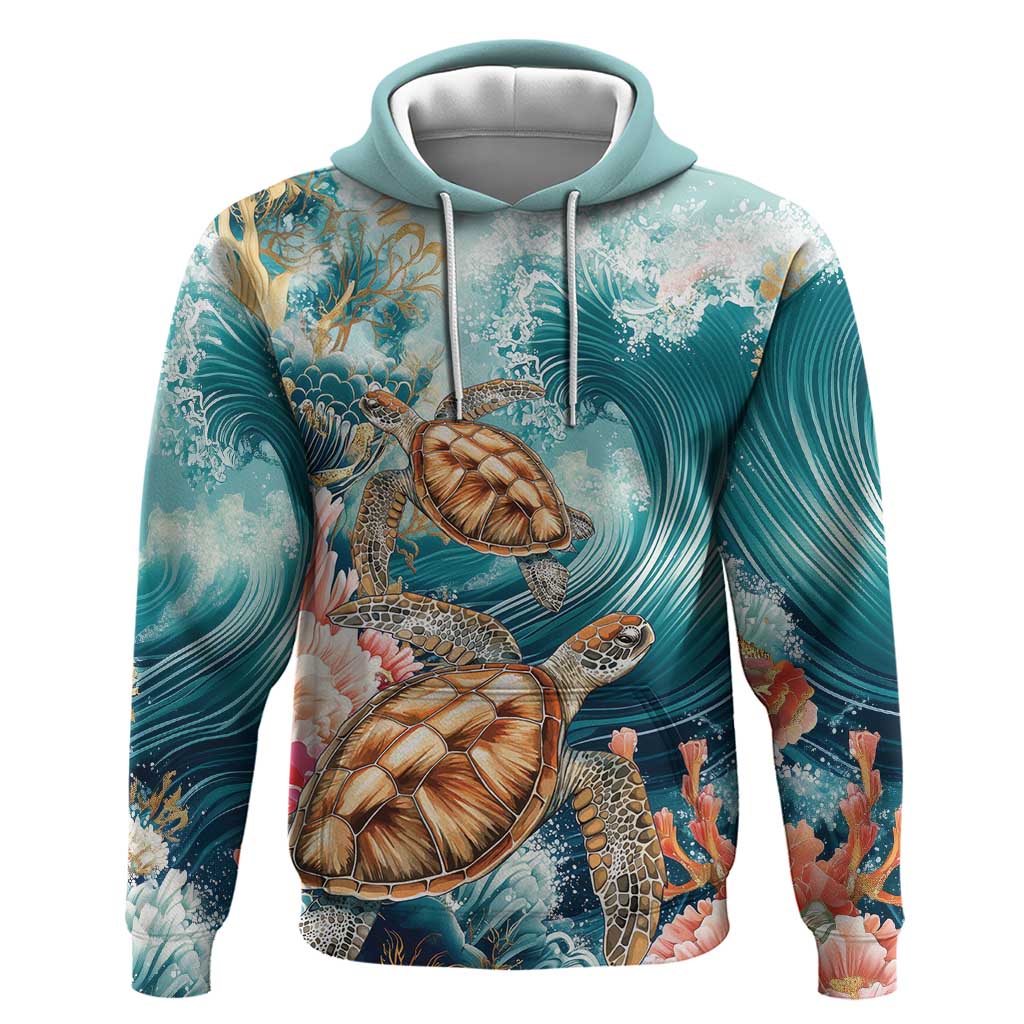 Personalized Caribbean Sea Turtle Zip Hoodie Fantastic Ocean Waves