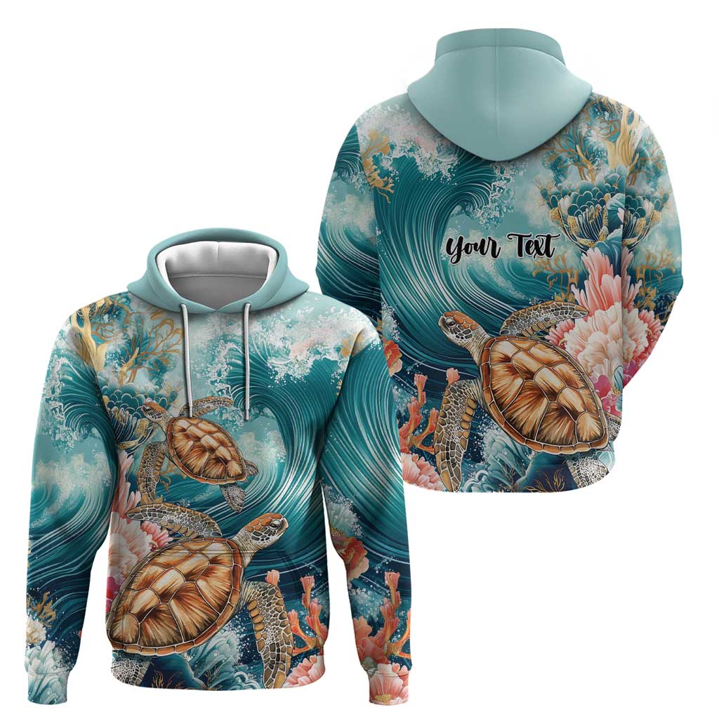 Personalized Caribbean Sea Turtle Zip Hoodie Fantastic Ocean Waves