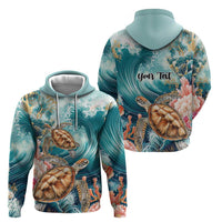 Personalized Caribbean Sea Turtle Zip Hoodie Fantastic Ocean Waves