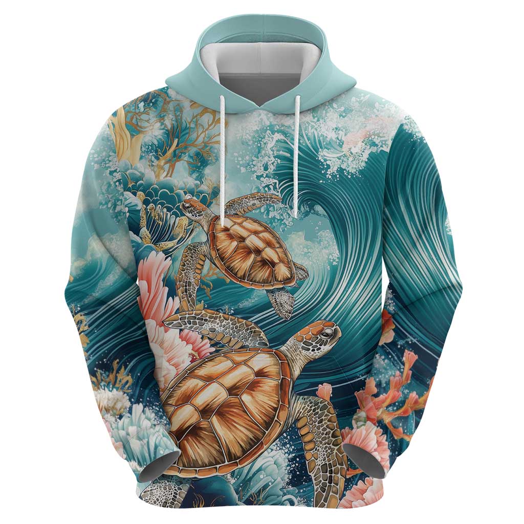Personalized Caribbean Sea Turtle Zip Hoodie Fantastic Ocean Waves