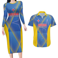 Custom Sport Team Aruba Couples Matching Long Sleeve Bodycon Dress and Hawaiian Shirt One Team One Dream