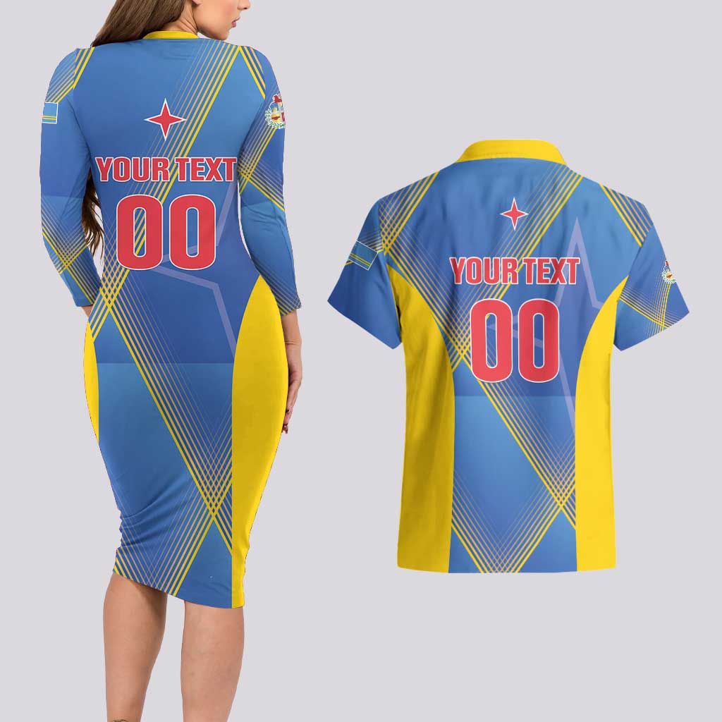 Custom Sport Team Aruba Couples Matching Long Sleeve Bodycon Dress and Hawaiian Shirt One Team One Dream