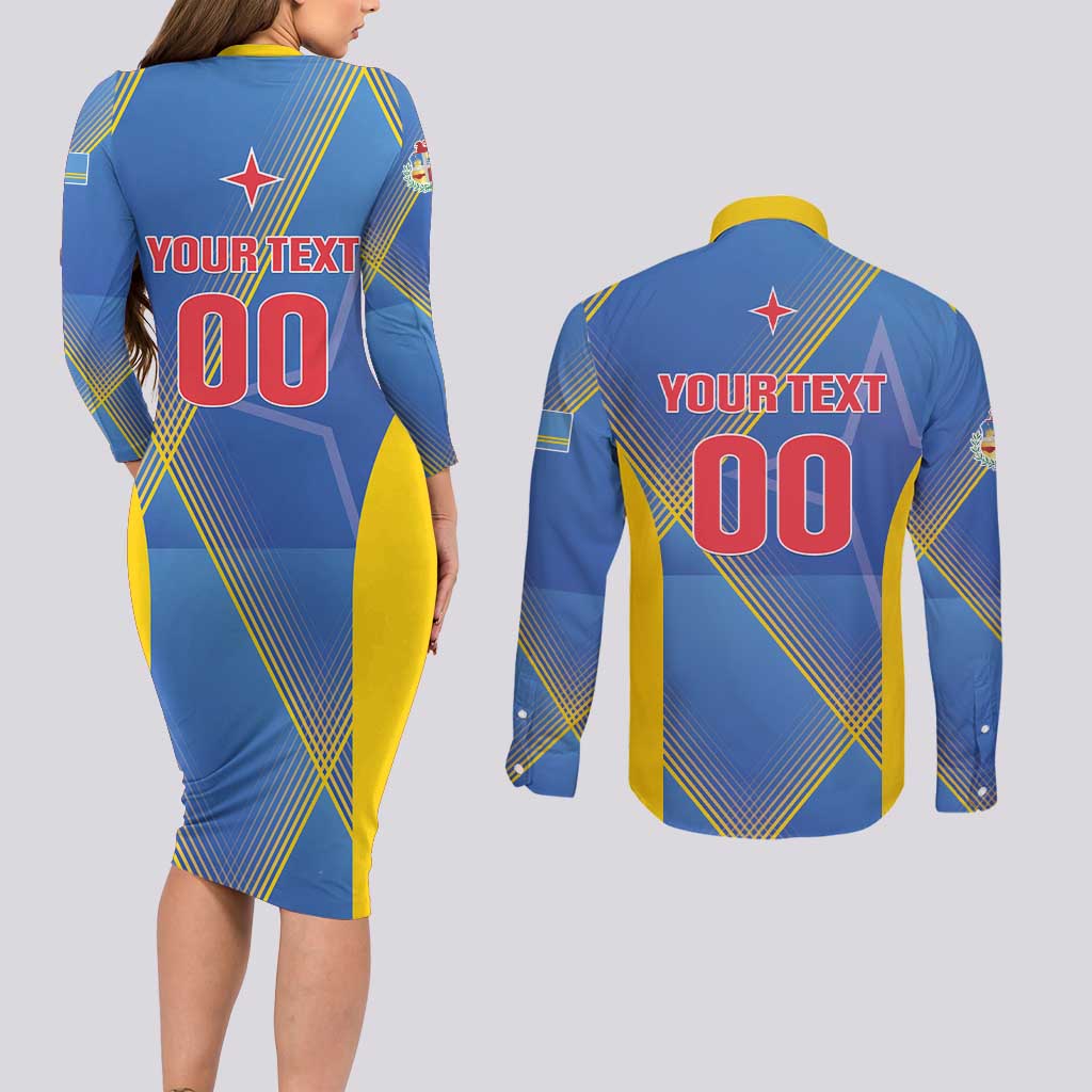 Custom Sport Team Aruba Couples Matching Long Sleeve Bodycon Dress and Long Sleeve Button Shirt One Team One Dream