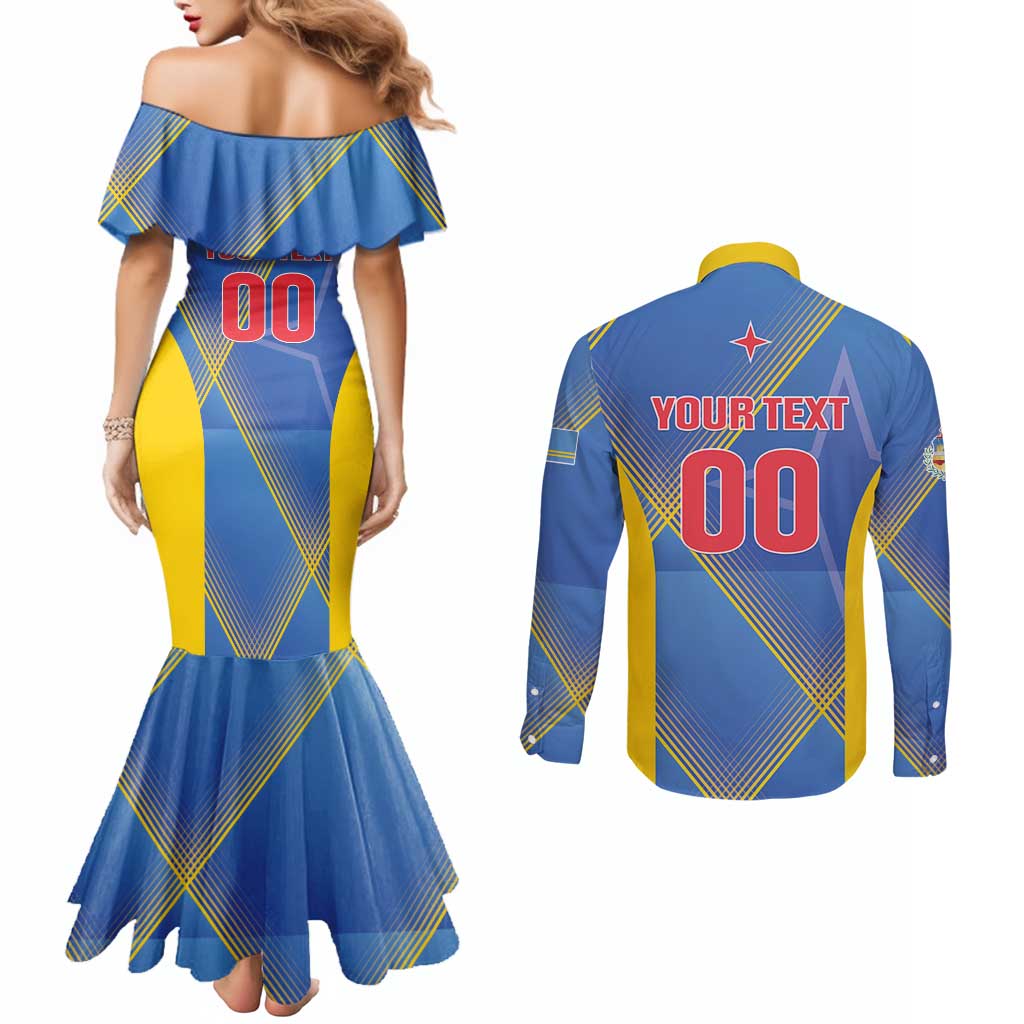 Custom Sport Team Aruba Couples Matching Mermaid Dress and Long Sleeve Button Shirt One Team One Dream