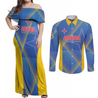 Custom Sport Team Aruba Couples Matching Off Shoulder Maxi Dress and Long Sleeve Button Shirt One Team One Dream
