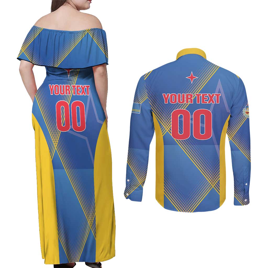 Custom Sport Team Aruba Couples Matching Off Shoulder Maxi Dress and Long Sleeve Button Shirt One Team One Dream