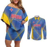 Custom Sport Team Aruba Couples Matching Off Shoulder Short Dress and Long Sleeve Button Shirt One Team One Dream