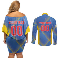 Custom Sport Team Aruba Couples Matching Off Shoulder Short Dress and Long Sleeve Button Shirt One Team One Dream