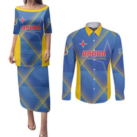Custom Sport Team Aruba Couples Matching Puletasi and Long Sleeve Button Shirt One Team One Dream