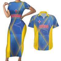 Custom Sport Team Aruba Couples Matching Short Sleeve Bodycon Dress and Hawaiian Shirt One Team One Dream