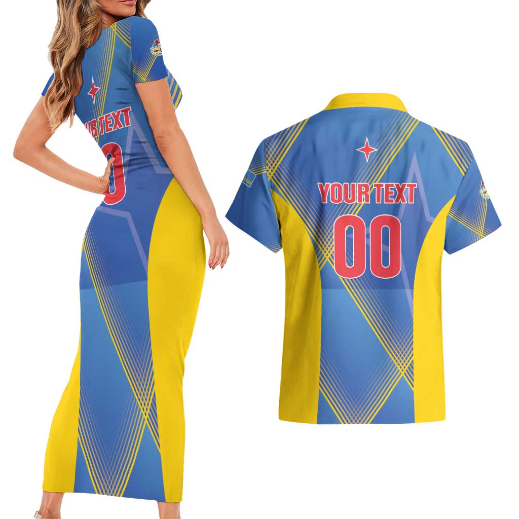 Custom Sport Team Aruba Couples Matching Short Sleeve Bodycon Dress and Hawaiian Shirt One Team One Dream
