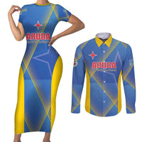 Custom Sport Team Aruba Couples Matching Short Sleeve Bodycon Dress and Long Sleeve Button Shirt One Team One Dream