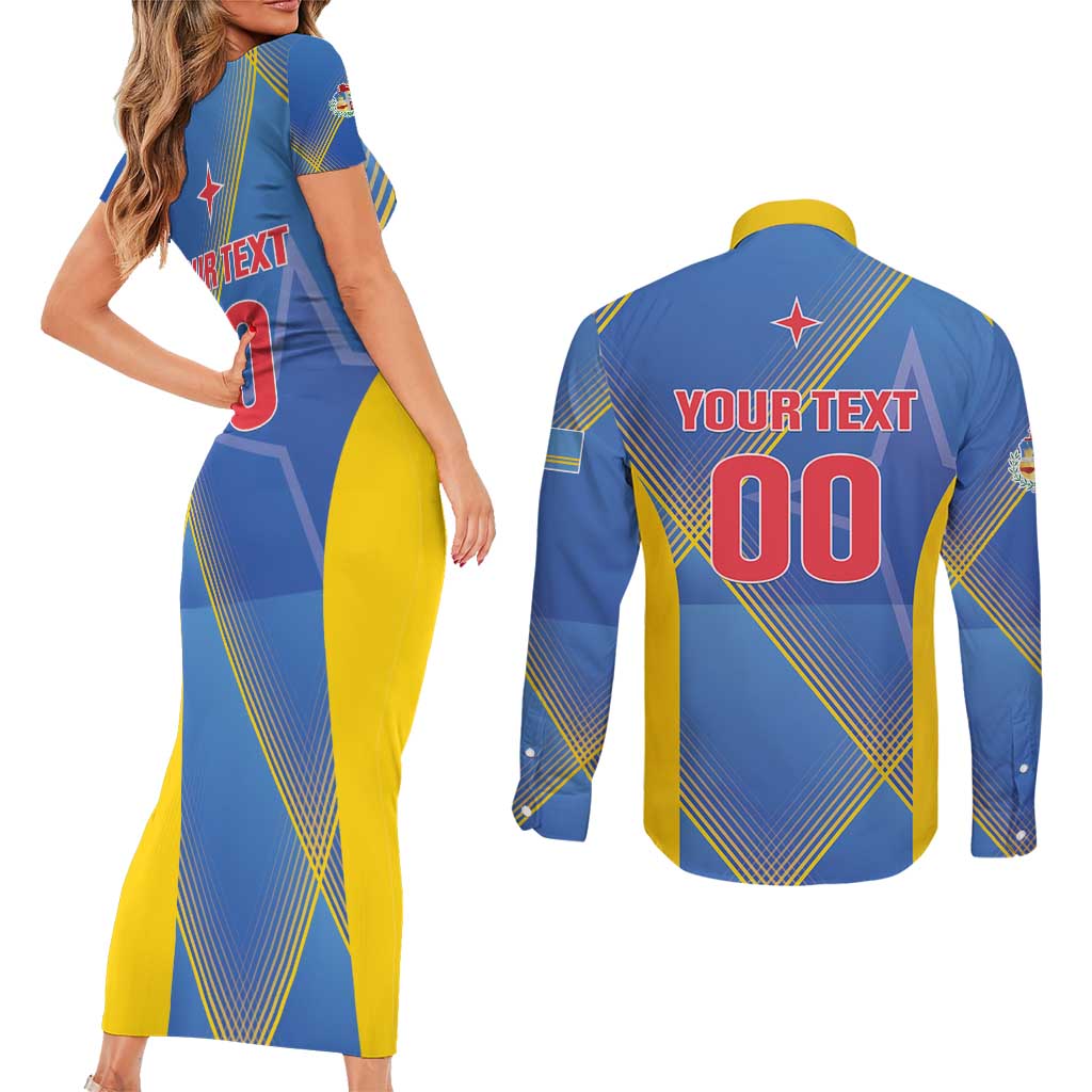 Custom Sport Team Aruba Couples Matching Short Sleeve Bodycon Dress and Long Sleeve Button Shirt One Team One Dream