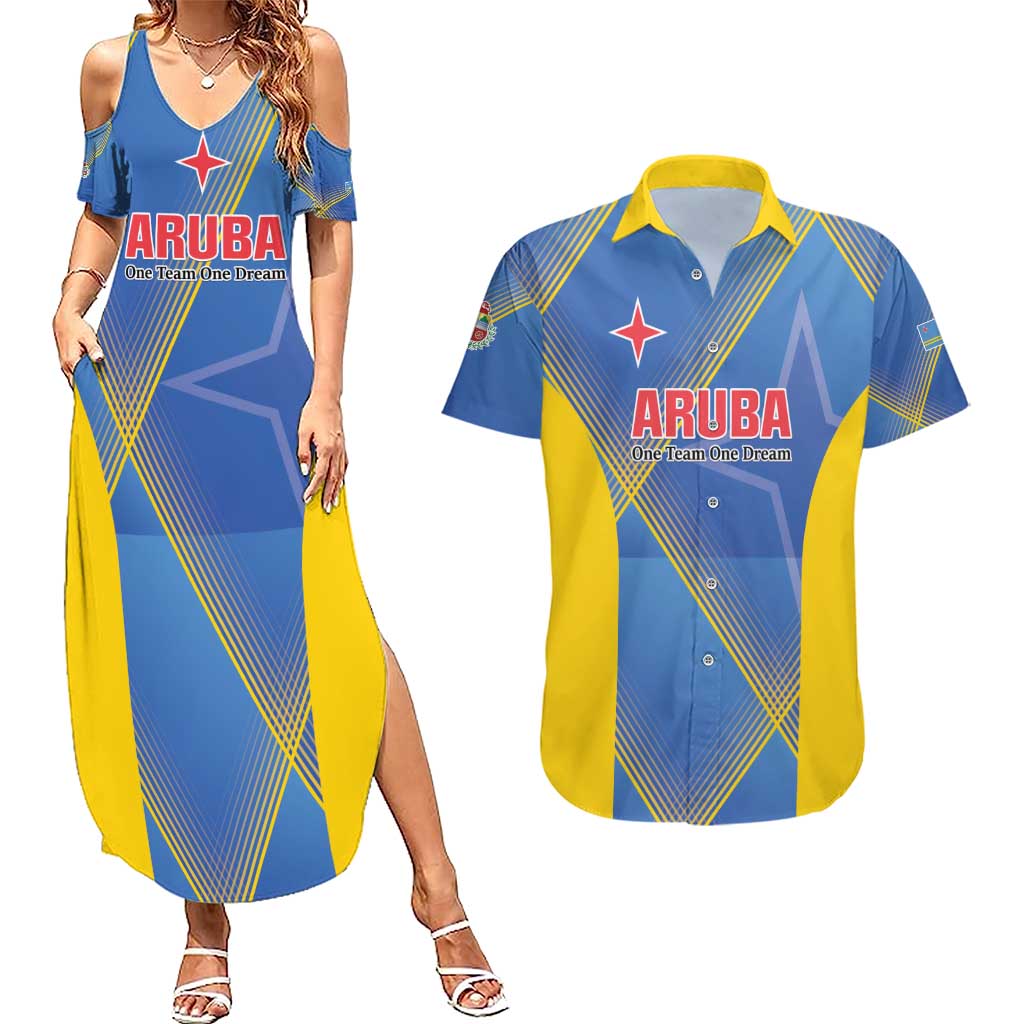 Custom Sport Team Aruba Couples Matching Summer Maxi Dress and Hawaiian Shirt One Team One Dream