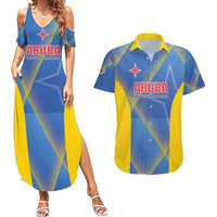 Custom Sport Team Aruba Couples Matching Summer Maxi Dress and Hawaiian Shirt One Team One Dream