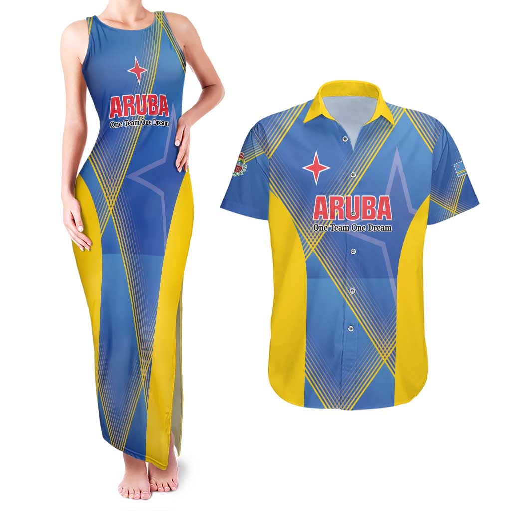Custom Sport Team Aruba Couples Matching Tank Maxi Dress and Hawaiian Shirt One Team One Dream