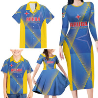 Custom Sport Team Aruba Family Matching Long Sleeve Bodycon Dress and Hawaiian Shirt One Team One Dream