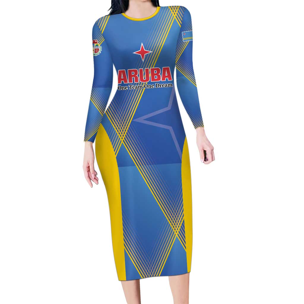 Custom Sport Team Aruba Family Matching Long Sleeve Bodycon Dress and Hawaiian Shirt One Team One Dream