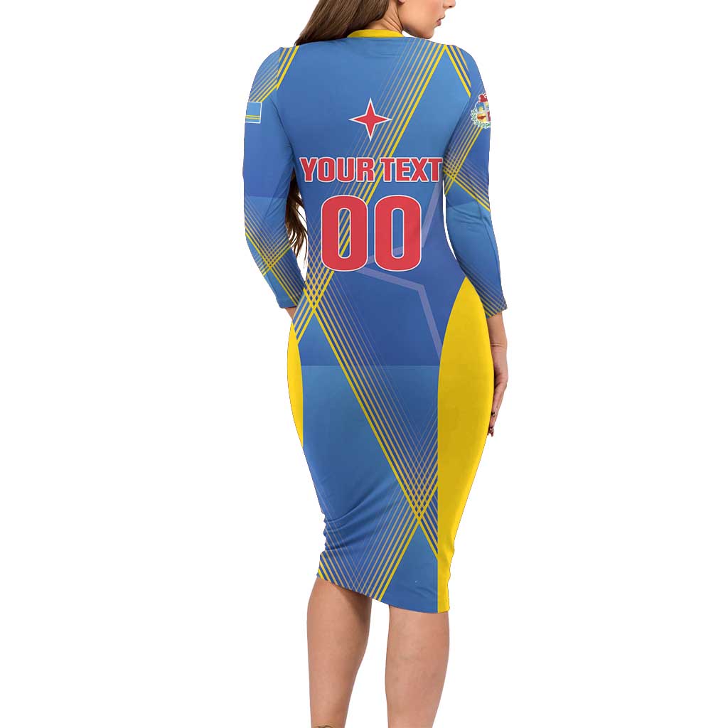 Custom Sport Team Aruba Family Matching Long Sleeve Bodycon Dress and Hawaiian Shirt One Team One Dream