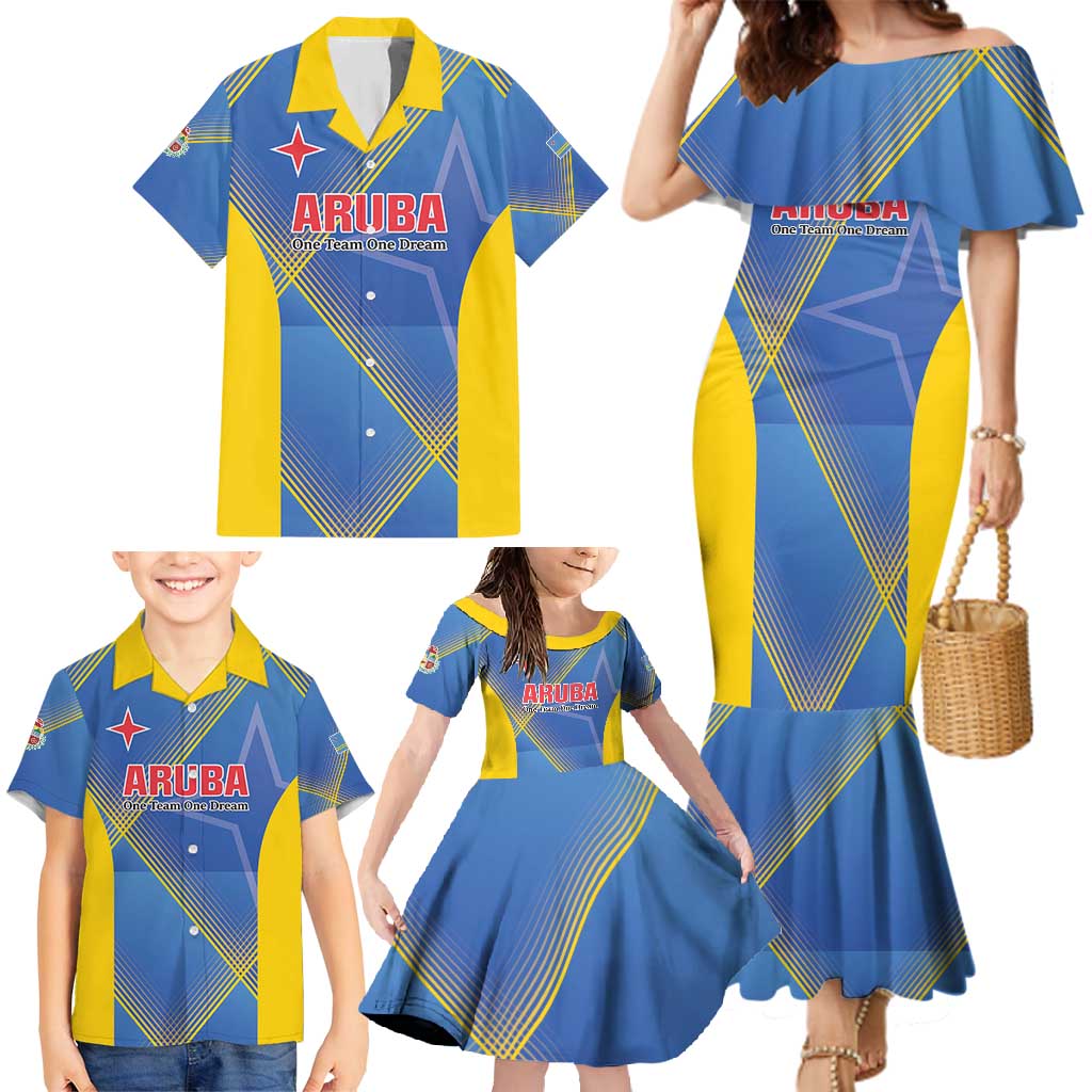 Custom Sport Team Aruba Family Matching Mermaid Dress and Hawaiian Shirt One Team One Dream
