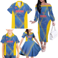 Custom Sport Team Aruba Family Matching Off The Shoulder Long Sleeve Dress and Hawaiian Shirt One Team One Dream