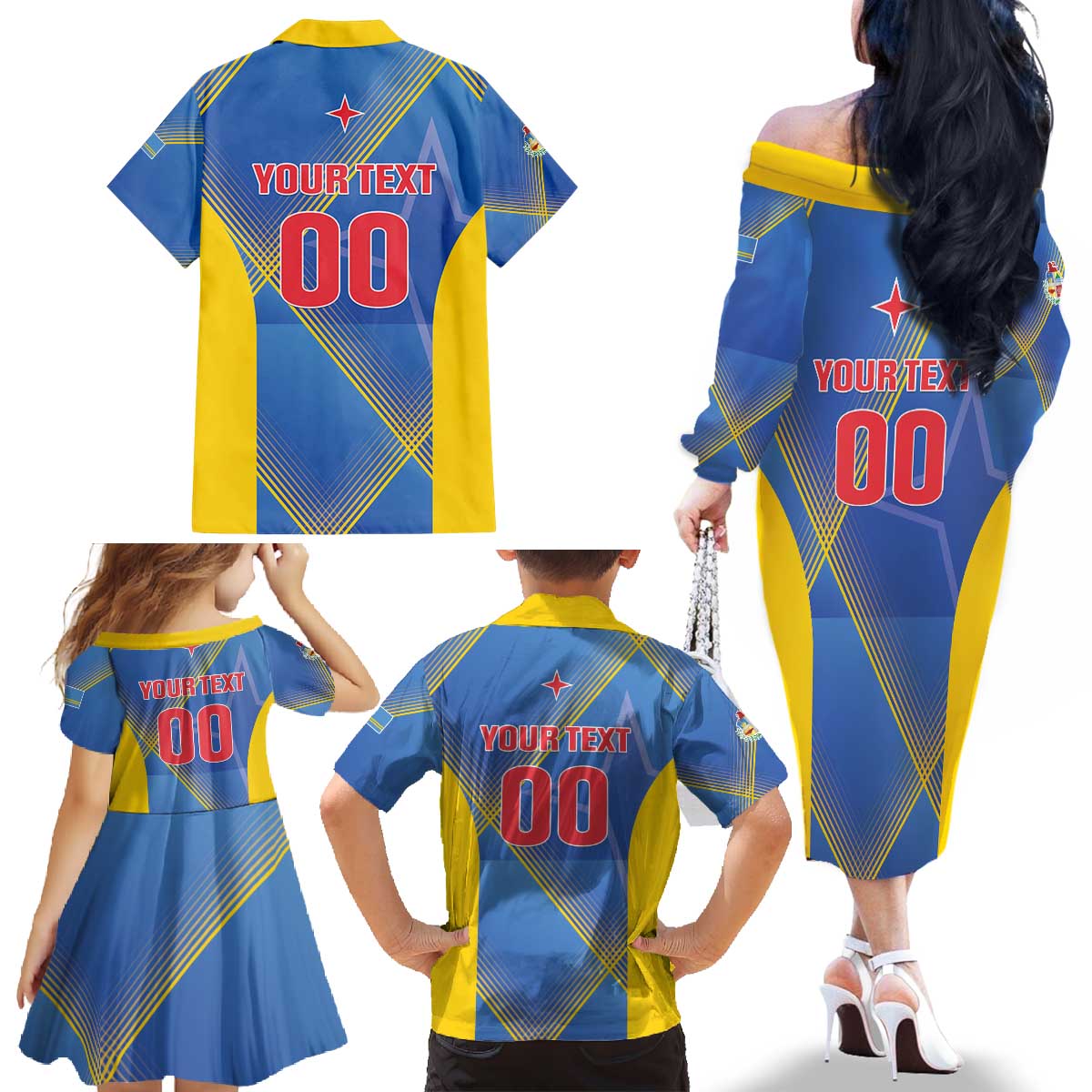 Custom Sport Team Aruba Family Matching Off The Shoulder Long Sleeve Dress and Hawaiian Shirt One Team One Dream