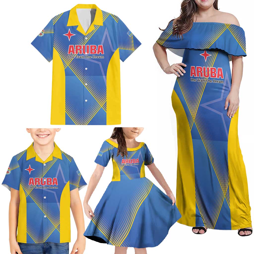 Custom Sport Team Aruba Family Matching Off Shoulder Maxi Dress and Hawaiian Shirt One Team One Dream