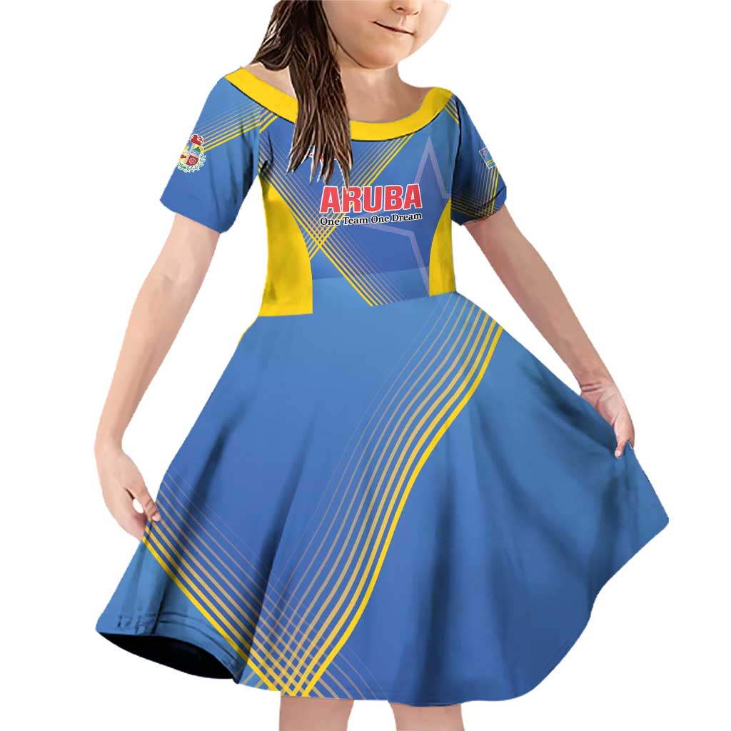 Custom Sport Team Aruba Family Matching Off Shoulder Short Dress and Hawaiian Shirt One Team One Dream