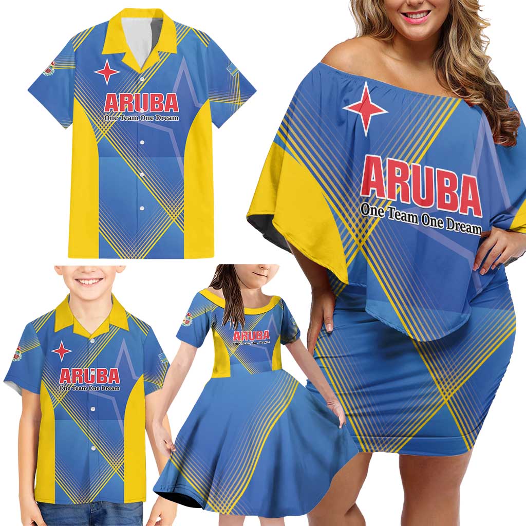 Custom Sport Team Aruba Family Matching Off Shoulder Short Dress and Hawaiian Shirt One Team One Dream