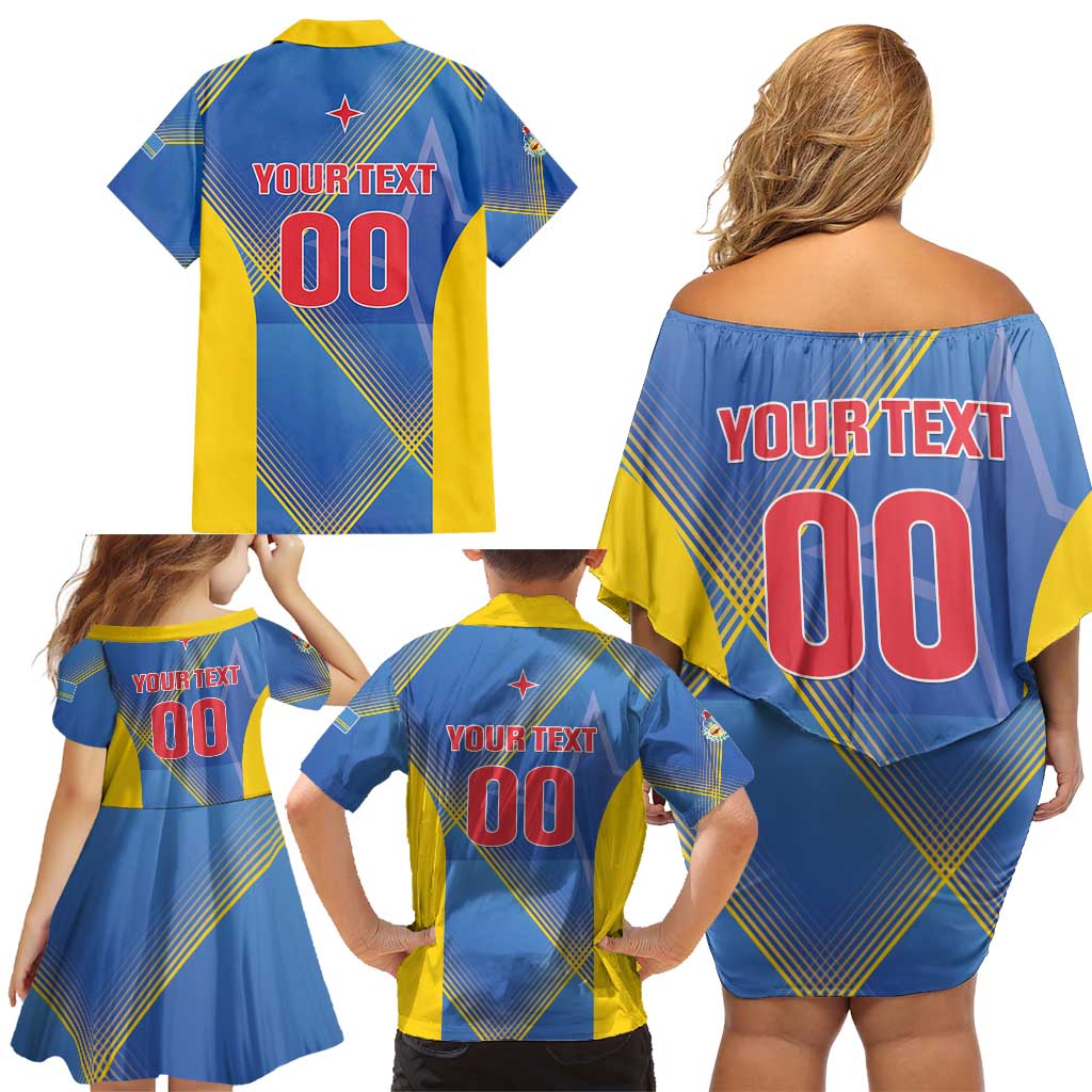 Custom Sport Team Aruba Family Matching Off Shoulder Short Dress and Hawaiian Shirt One Team One Dream