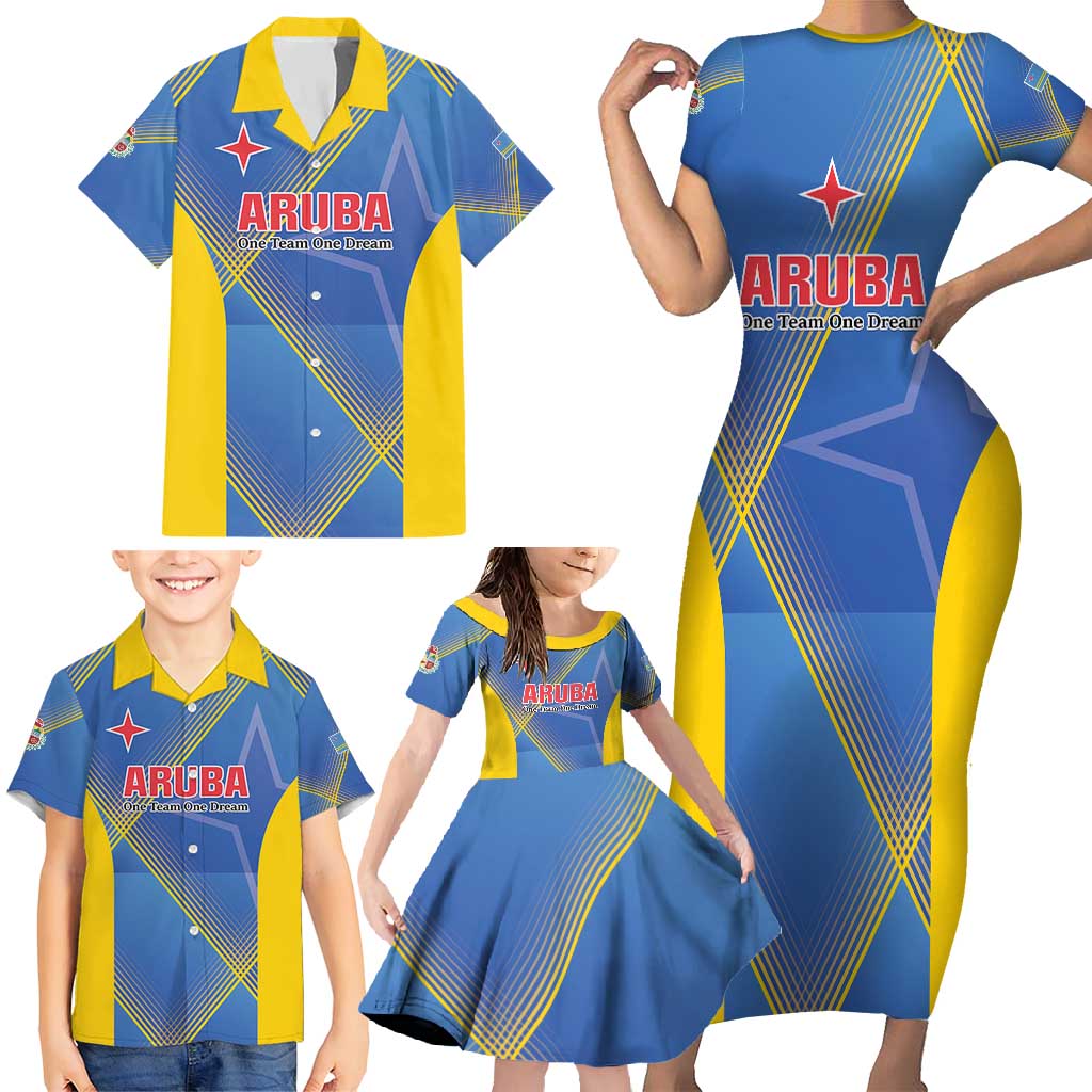 Custom Sport Team Aruba Family Matching Short Sleeve Bodycon Dress and Hawaiian Shirt One Team One Dream