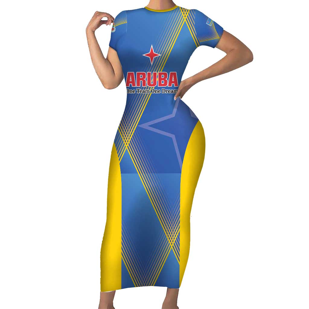 Custom Sport Team Aruba Family Matching Short Sleeve Bodycon Dress and Hawaiian Shirt One Team One Dream