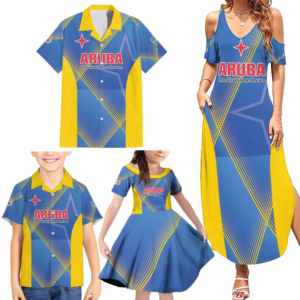Custom Sport Team Aruba Family Matching Summer Maxi Dress and Hawaiian Shirt One Team One Dream