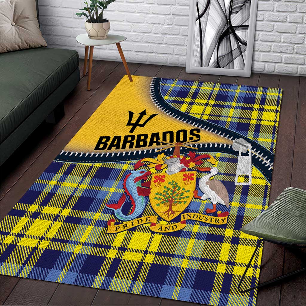 Barbados Celtic Festival Area Rug Yellow Blue Tartan Zipper Stylized