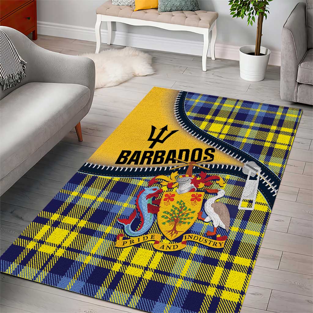 Barbados Celtic Festival Area Rug Yellow Blue Tartan Zipper Stylized
