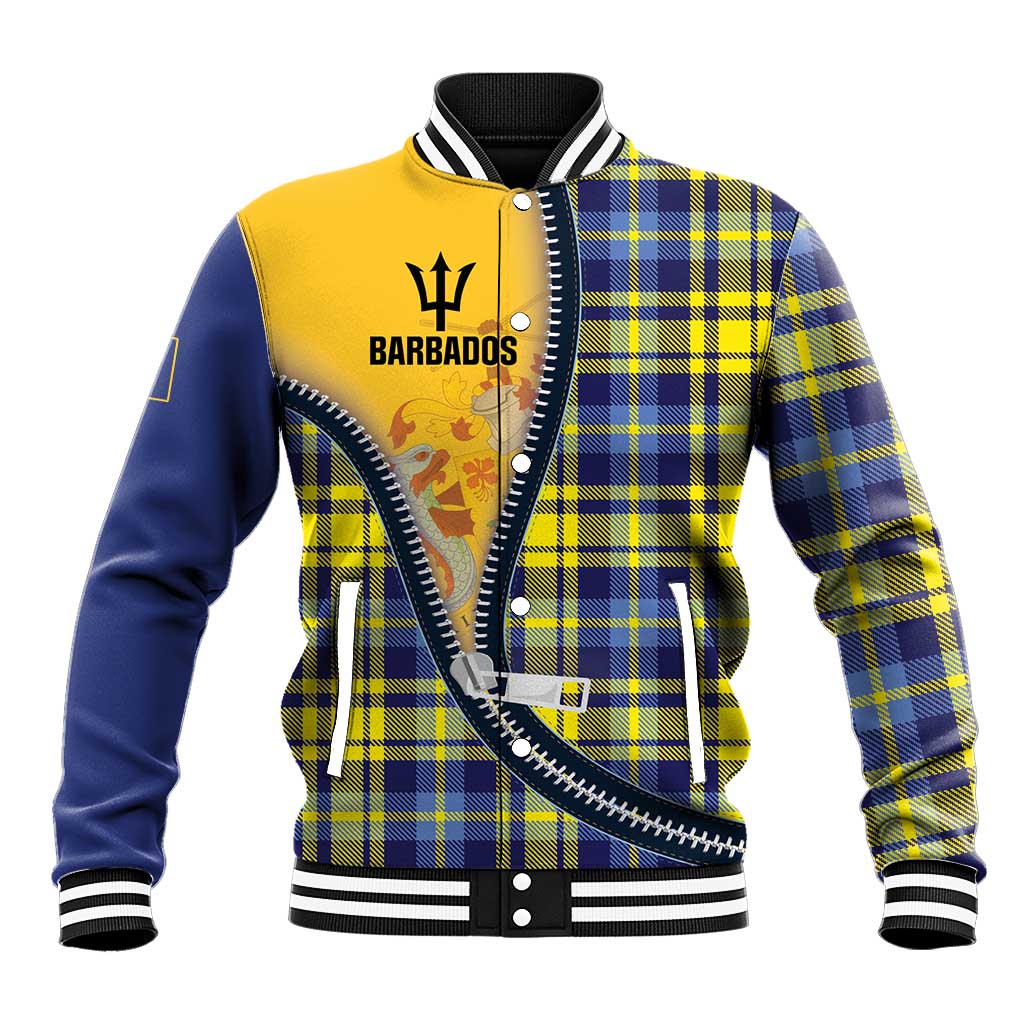 Barbados Celtic Festival Baseball Jacket Yellow Blue Tartan Zipper Stylized
