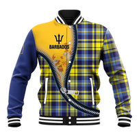 Barbados Celtic Festival Baseball Jacket Yellow Blue Tartan Zipper Stylized