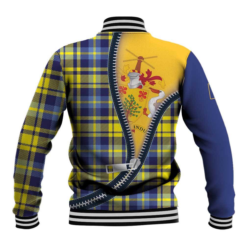 Barbados Celtic Festival Baseball Jacket Yellow Blue Tartan Zipper Stylized