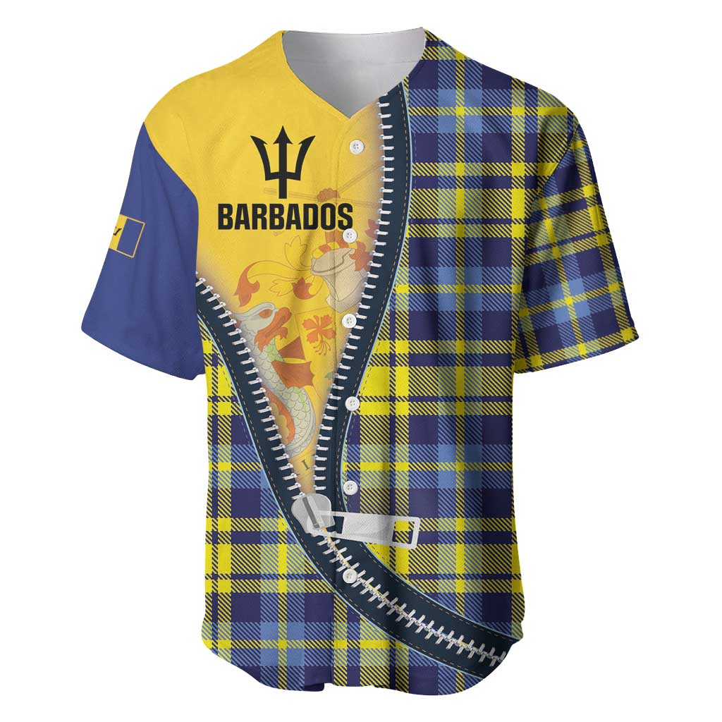 Barbados Celtic Festival Baseball Jersey Yellow Blue Tartan Zipper Stylized