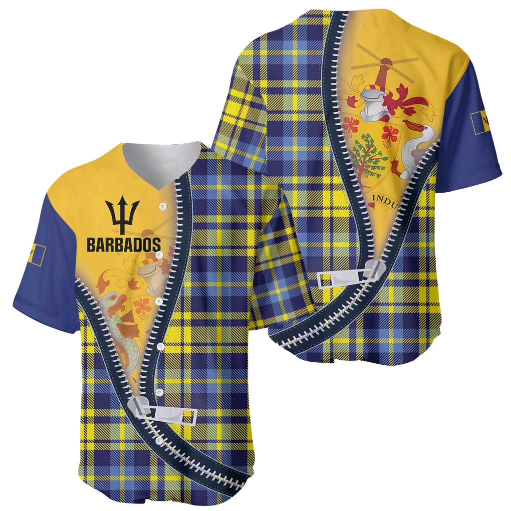 Barbados Celtic Festival Baseball Jersey Yellow Blue Tartan Zipper Stylized
