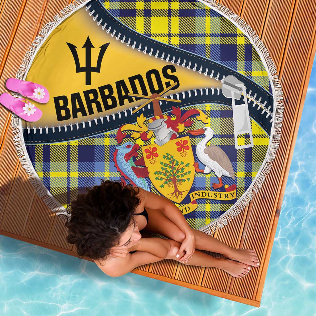 Barbados Celtic Festival Beach Blanket Yellow Blue Tartan Zipper Stylized