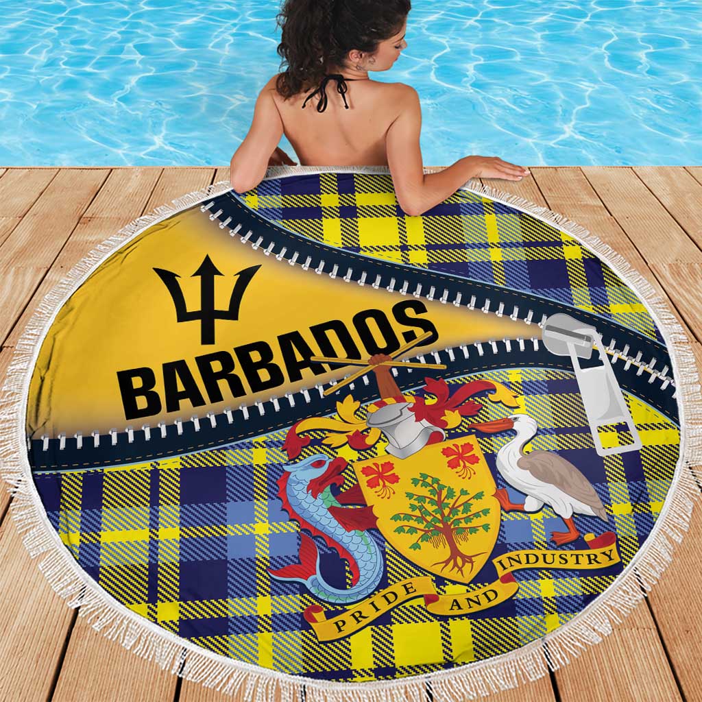 Barbados Celtic Festival Beach Blanket Yellow Blue Tartan Zipper Stylized