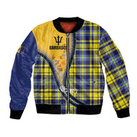 Barbados Celtic Festival Bomber Jacket Yellow Blue Tartan Zipper Stylized