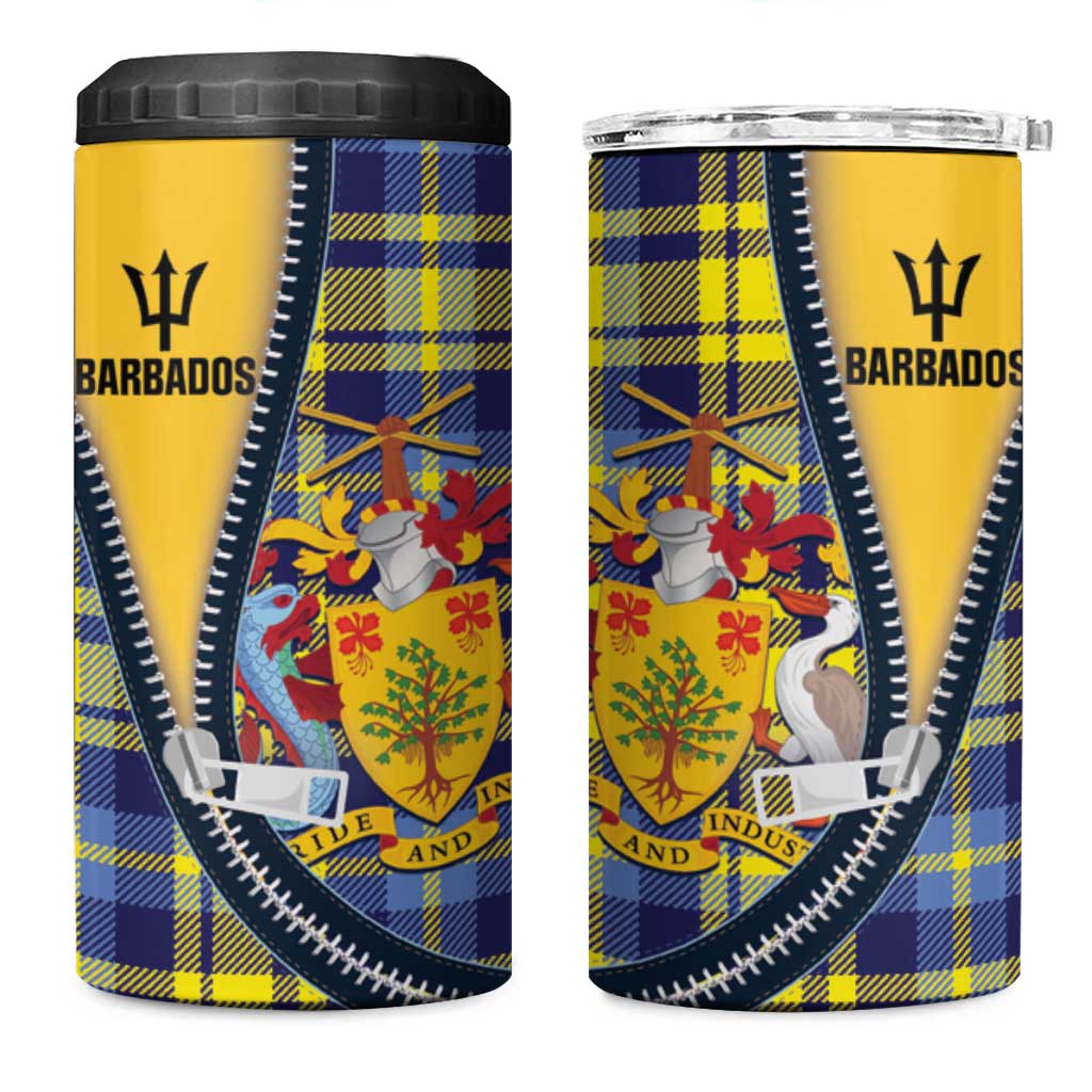 Barbados Celtic Festival 4 in 1 Can Cooler Tumbler Yellow Blue Tartan Zipper Stylized