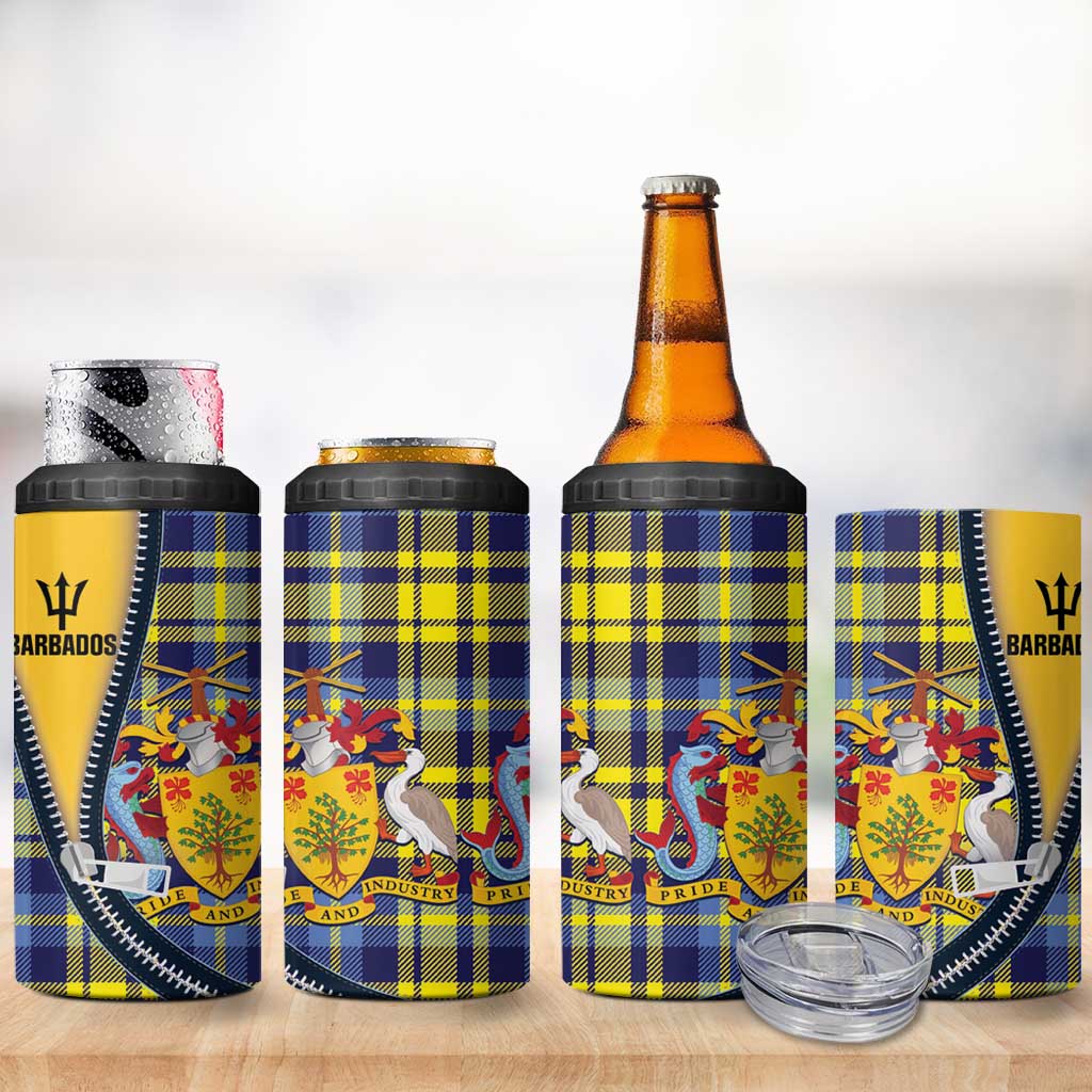 Barbados Celtic Festival 4 in 1 Can Cooler Tumbler Yellow Blue Tartan Zipper Stylized