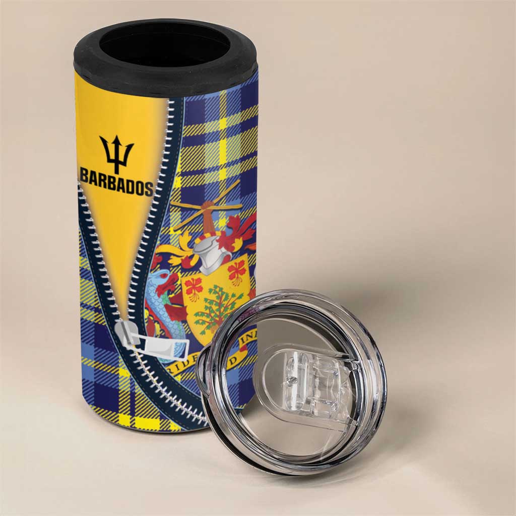 Barbados Celtic Festival 4 in 1 Can Cooler Tumbler Yellow Blue Tartan Zipper Stylized